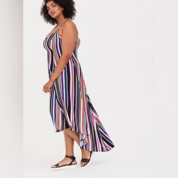 Torrid Maxi Challis High-Low Striped Dress Size 1x - Picture 2 of 9